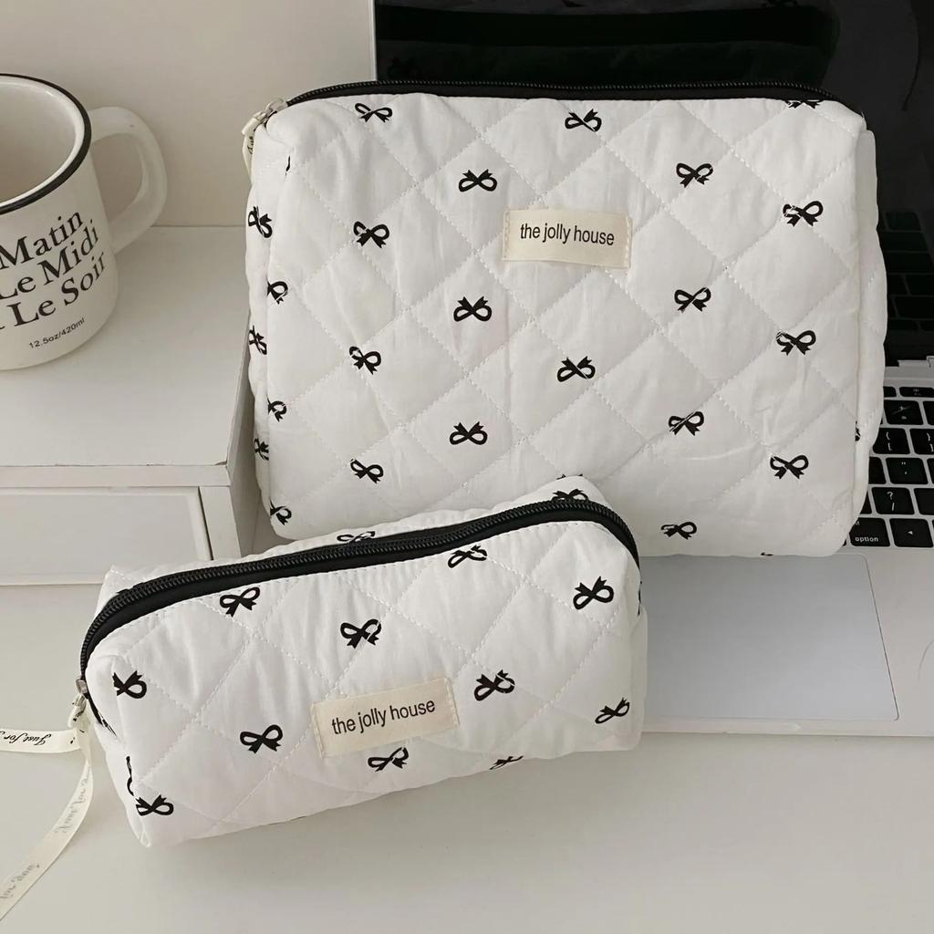 Modische Kirsch-Tragetasche für Damen, Make-up-Tasche, tragbar, niedlich, für Damen, Kosmetiktasche, Toilettenartikel, Handtasche, gesteppte Baumwolle, Reißverschlusstasche