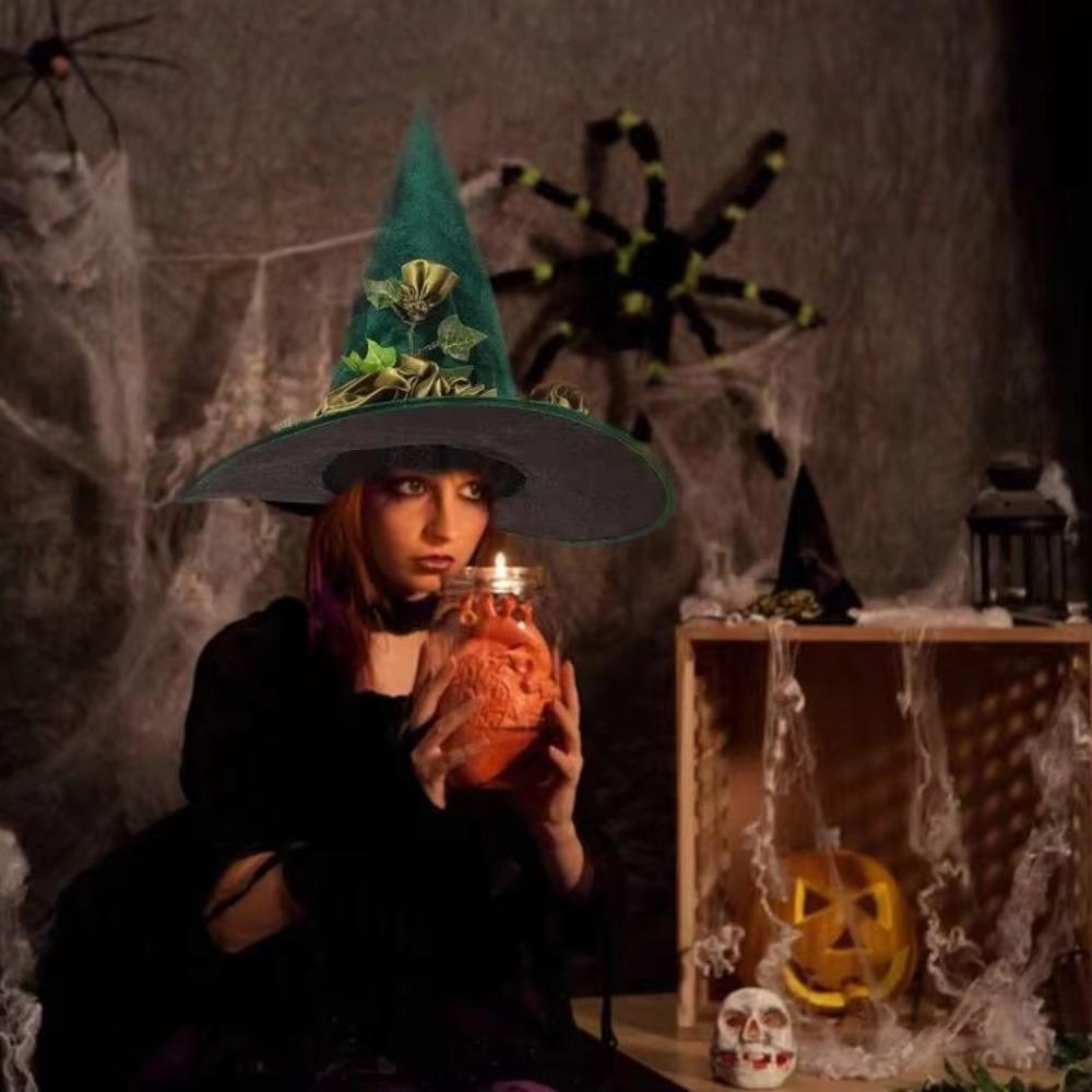 Flower Green Witch Hat Festival Atmosphere Halloween Witch Hat Portable Halloween Costume