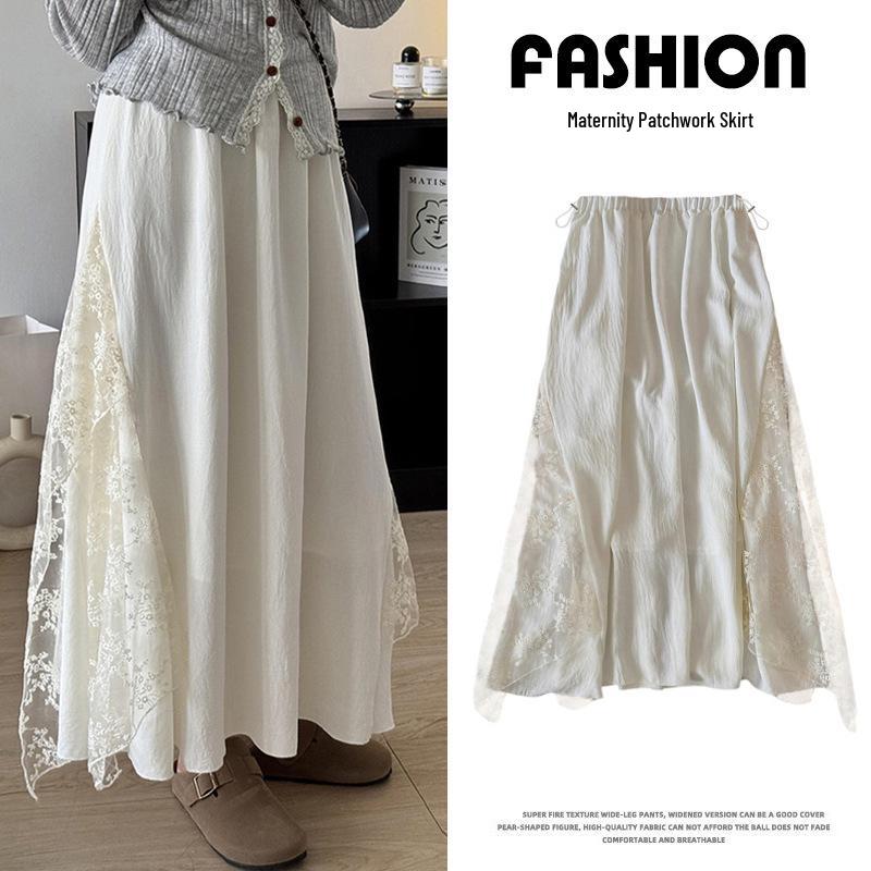 

2026 Korean Style White Skirt with Lace Trim - Flower Bud Umbrella Long Skirt 2XL білий