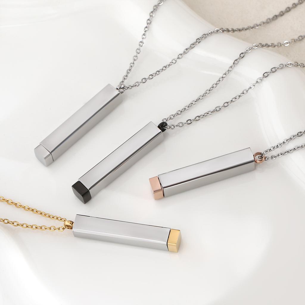Classic Hidden Rectangle Pendant Necklace For Men Stainless Steel Minimalist Waterproof 3D Vertical Bar Necklaces Jewelry Gift