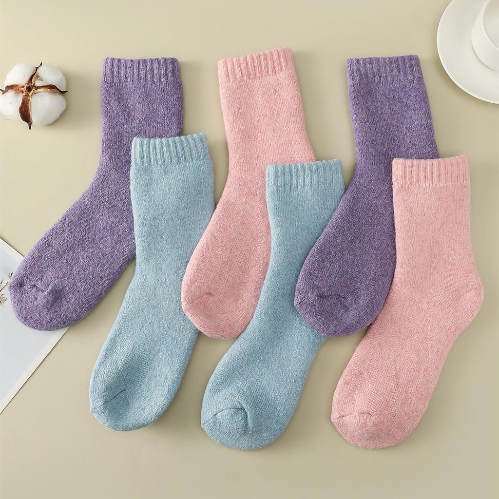 3 Pairs Women's Fleece Socks Autumn Winter Thicken Warm Socks Mid-Tube Solid Thermal Wool Socks Can Be Worn At Minus 40 Degrees