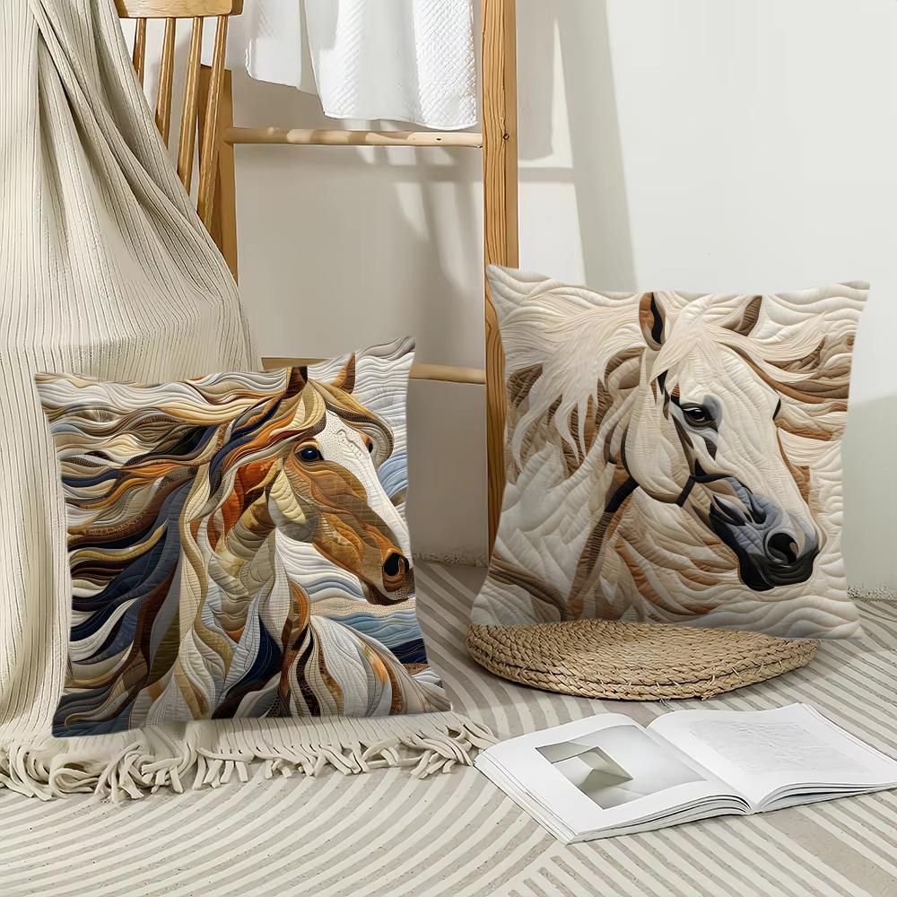 Printing Stylish Horse Cushion Cover Soft Plush Fabric Double-Sided Printed Sofa Cushion Cover For All Seasons Home Decor Gift