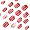 Christmas Press on Nails Short Square Red Fake Nails with Candy Cane Line Snowflake Glossy Designs Full Cover Press ons False Nails for Women 24 Pcs