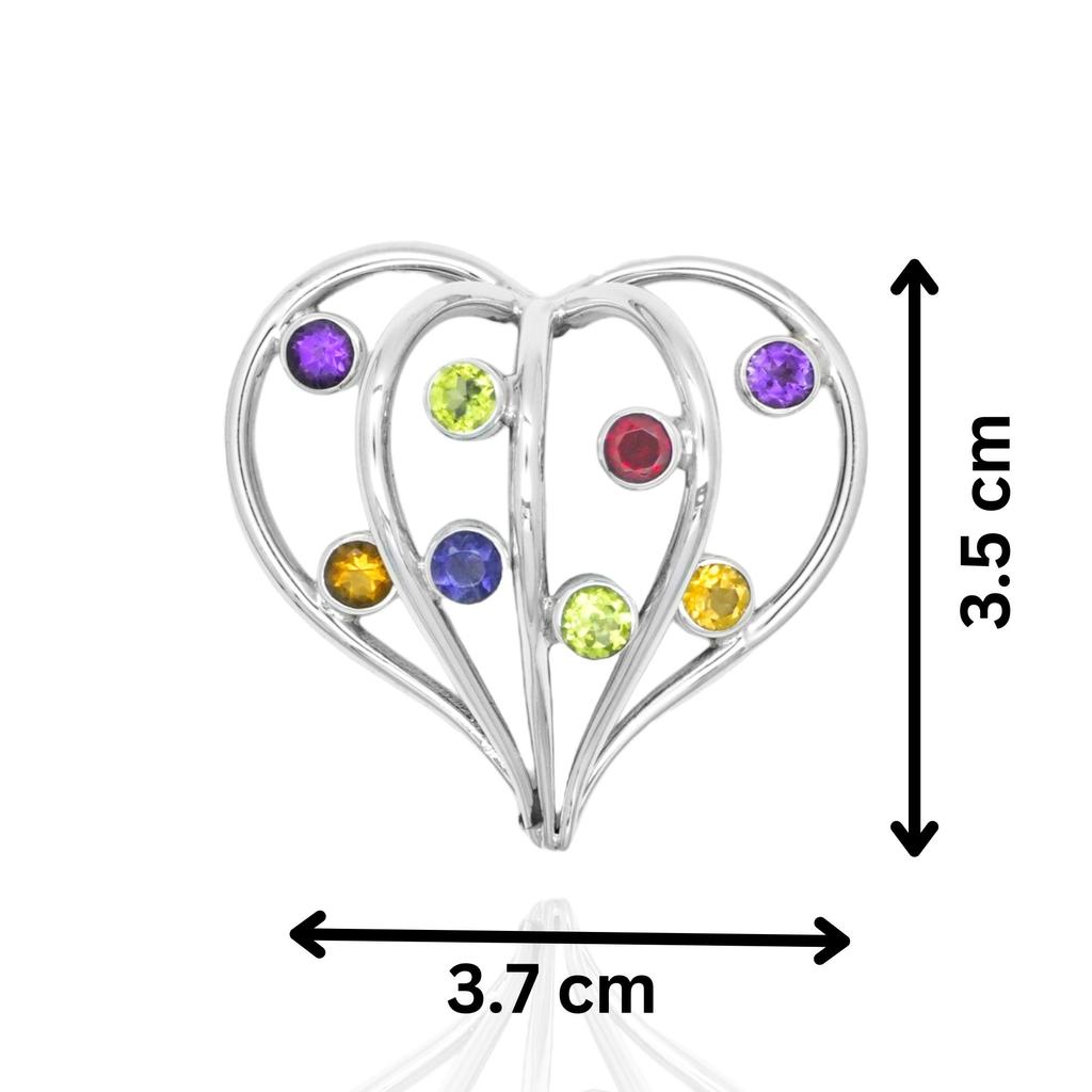 Silver heart pendant, multi gemstone pendant, 92.5% silver, designer heart jewelry, gift for her