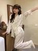 French pajamas women's spring high-end ice silk sweet floral long-sleeved silk suit summer loungewear can be worn outside