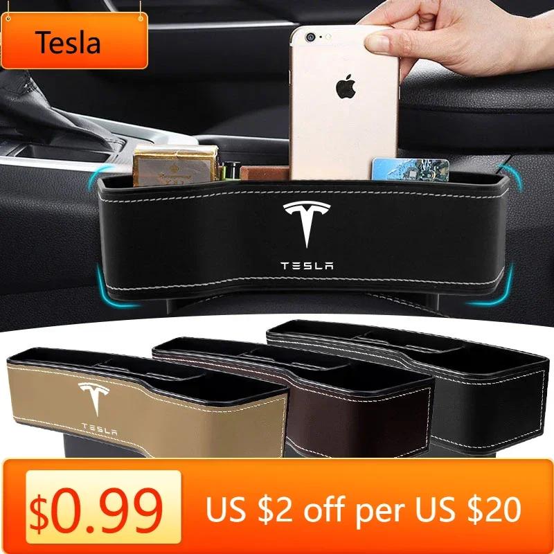Bilklistermärke Tesla Multifunktionell Bilbarnstol Spricka Förvaringslåda Sätesspalt Ficka Manager för Tesla Stil Roadster Invader Mod
