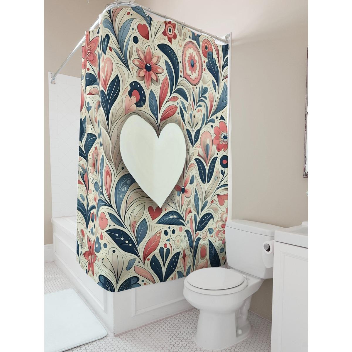 

Floral Pattern With Heart Waterproof Shower Curtain W60H190(CM)-1 Pcs