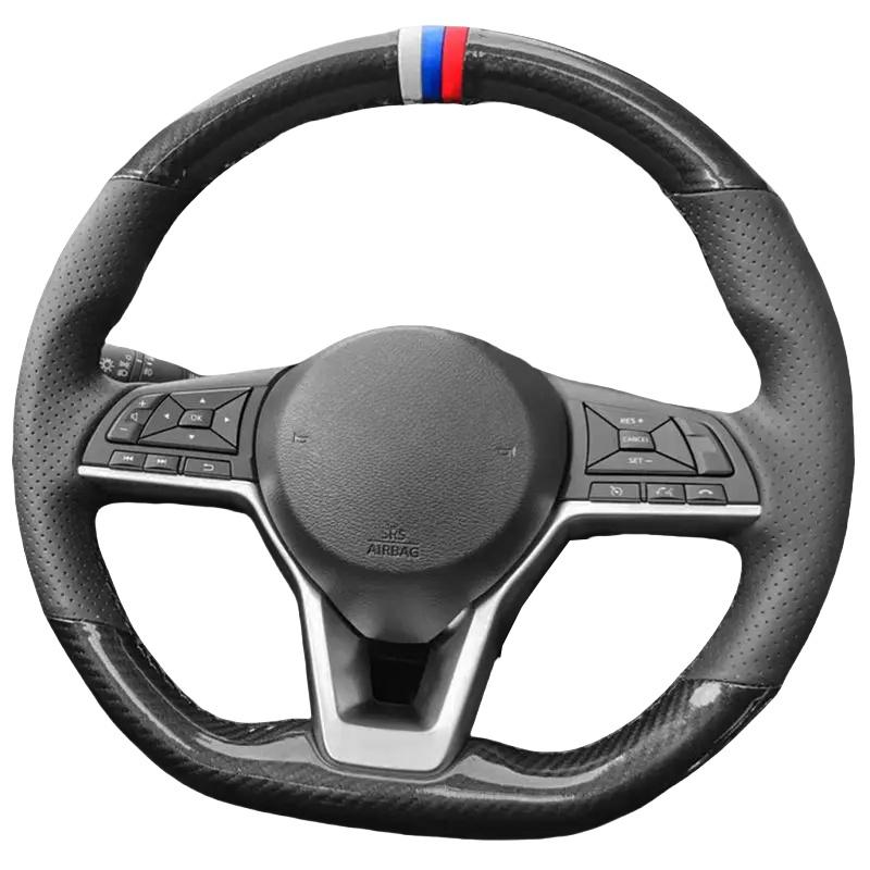 

For Nissan X-Trail Qashqai March Serena Micra Kicks 2017- Altima Teana DIY carbon fiber Car Steering Wheel Cover Red Thread