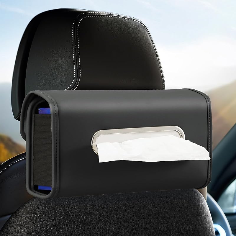 Car Tissue Holder, WHHMK Tissue Box Cover Keep Car Tidy, Premium PU Leather Backseat Napkin Rectangle Organizer, Extra Large Tissue Box Storage In