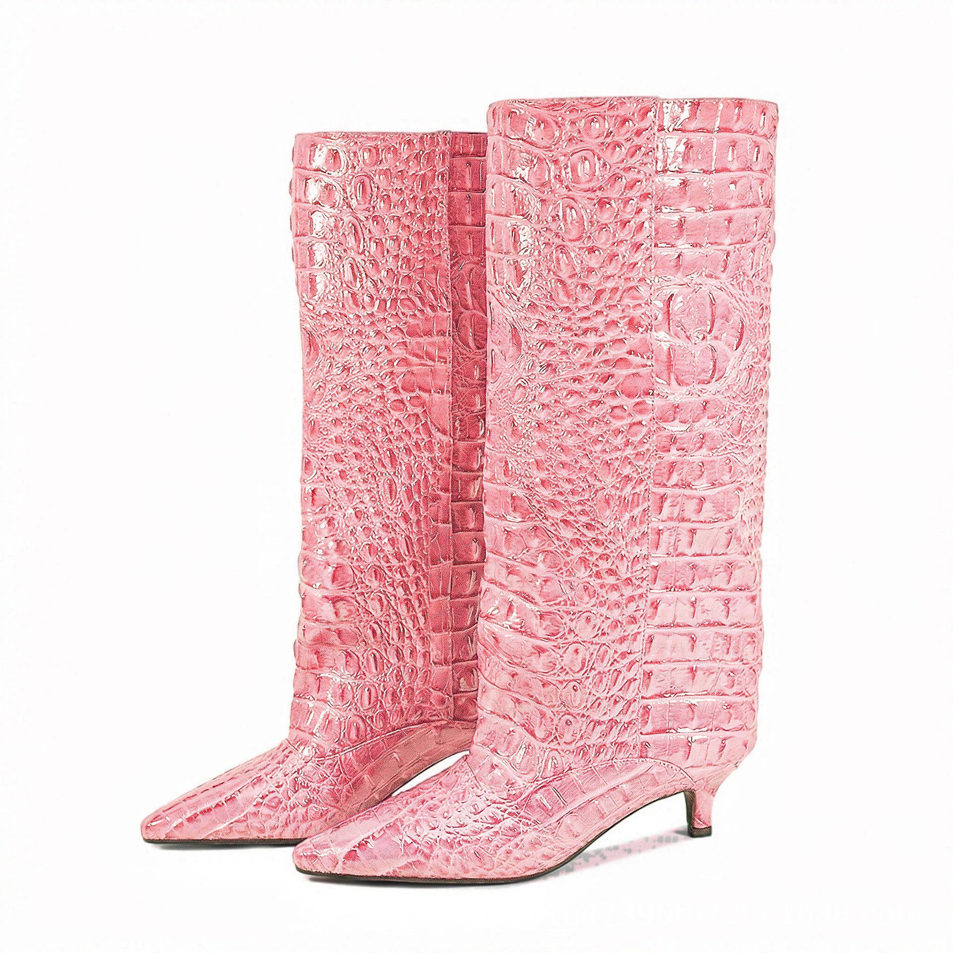 Wide Calf Crocodile Pattern Knee-High Kitten