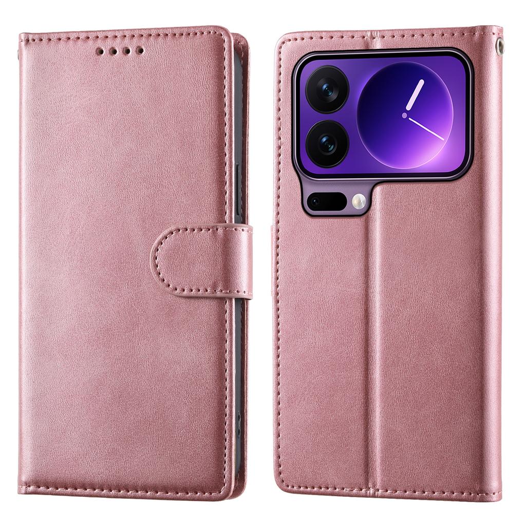 For Xiaomi 17 Pro Max Case Stand Wallet Calf Texture PU Leather Flip Phone Cover with Wrist Strap