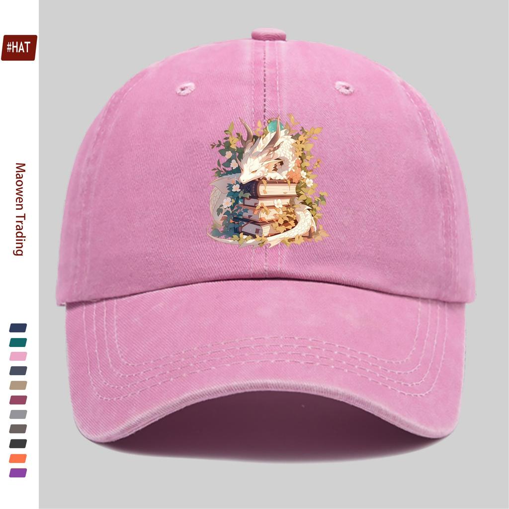 Pc White Giant Dragon Lying On a Book Printed Baseball Cap Comfortable Soft Stylish and Elegant Sun Hat Suitable for Party