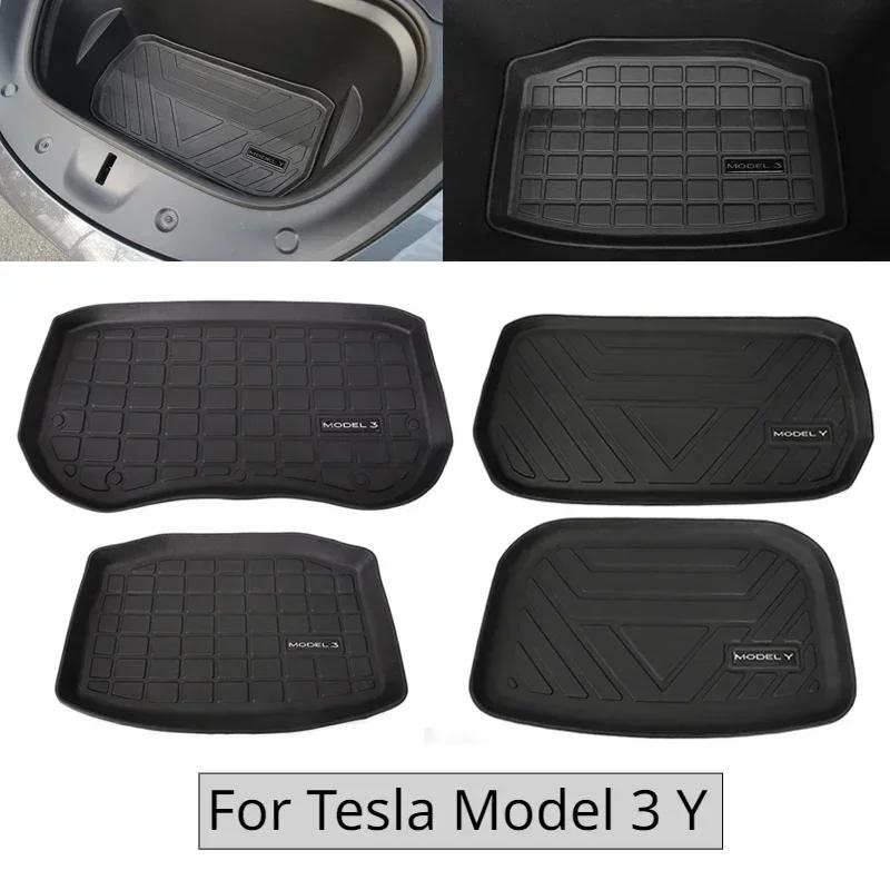 For Tesla Model Y Model 3 2024-23 TPE Car Front Rear Trunk Storage Box Mat Pad Waterproof Protective Liner Trunk Tray Floor Mat