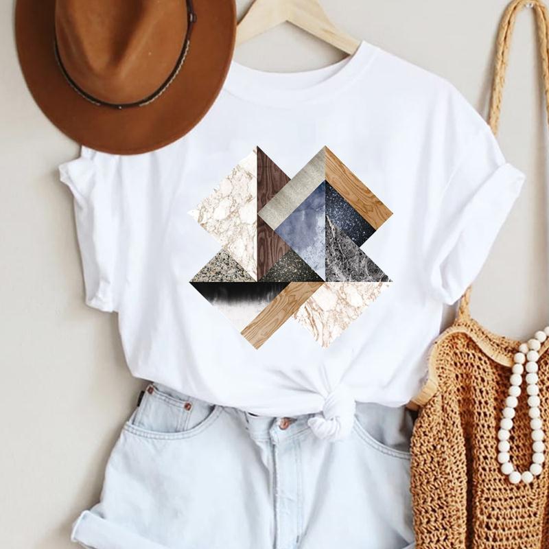 Fashion Casual Landscape Mountain Graphics Womens T-Shirt 90S Summer Blouse Loose White Short Sleeve O-Neck Female Tops Clothing