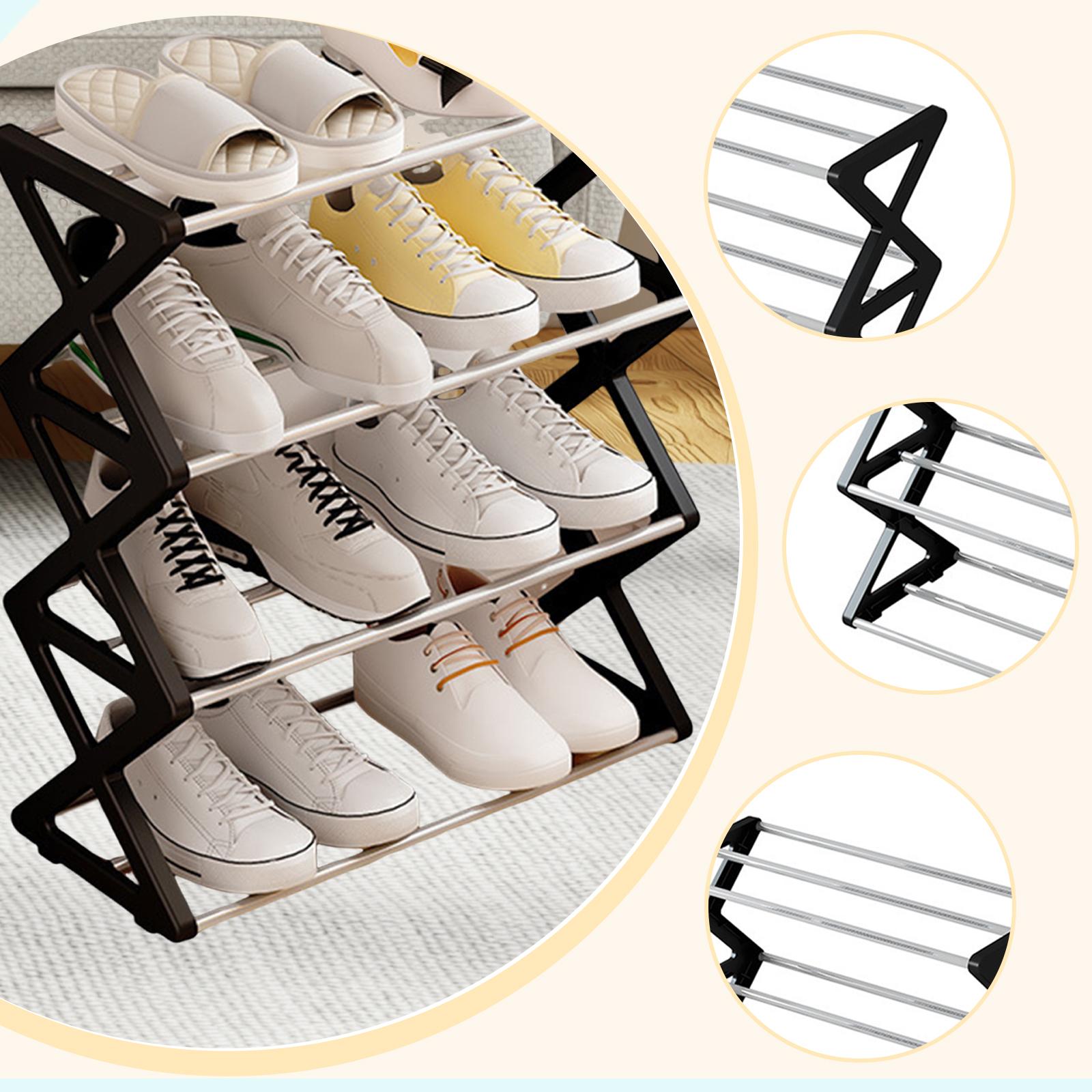 

4 Tiers x Shaped Shoe Rack Organizer 42x18.5x49.5cm Modern Easily Install for Entryway Space Saving Open Design Shoe Cabinet чорний