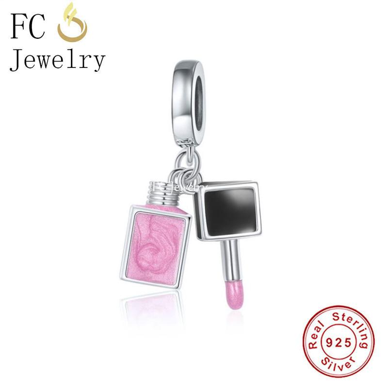 Passend für Original Pan Charms Armband Authentisch 925 Silber Rosa Nagellackflasche Perle Zum Herstellen von Damen Berloque Mode