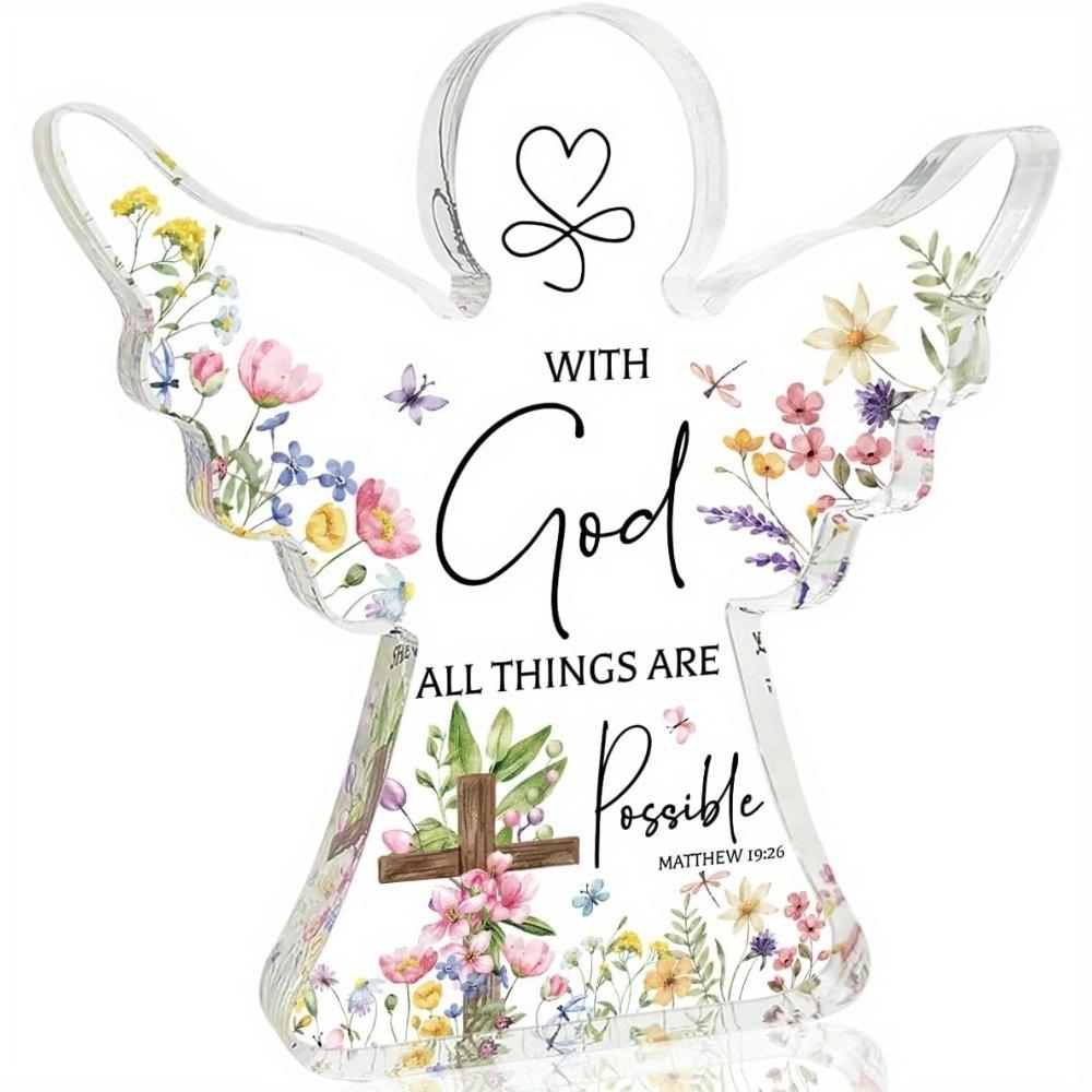

Christian-Inspired Acrylic Wall Art - With God, All Things Are Possible Floral Design, Religious Gift for Women, Mother S Day Decor, Tabletop Displ 10*10cm