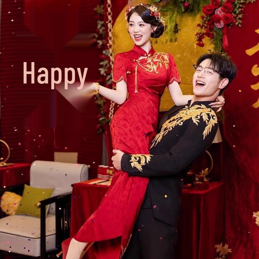 Neues chinesisches Stil Schlankmachendes Retro Rotes Cheongsam Kleid für Damen - Sommer Edition