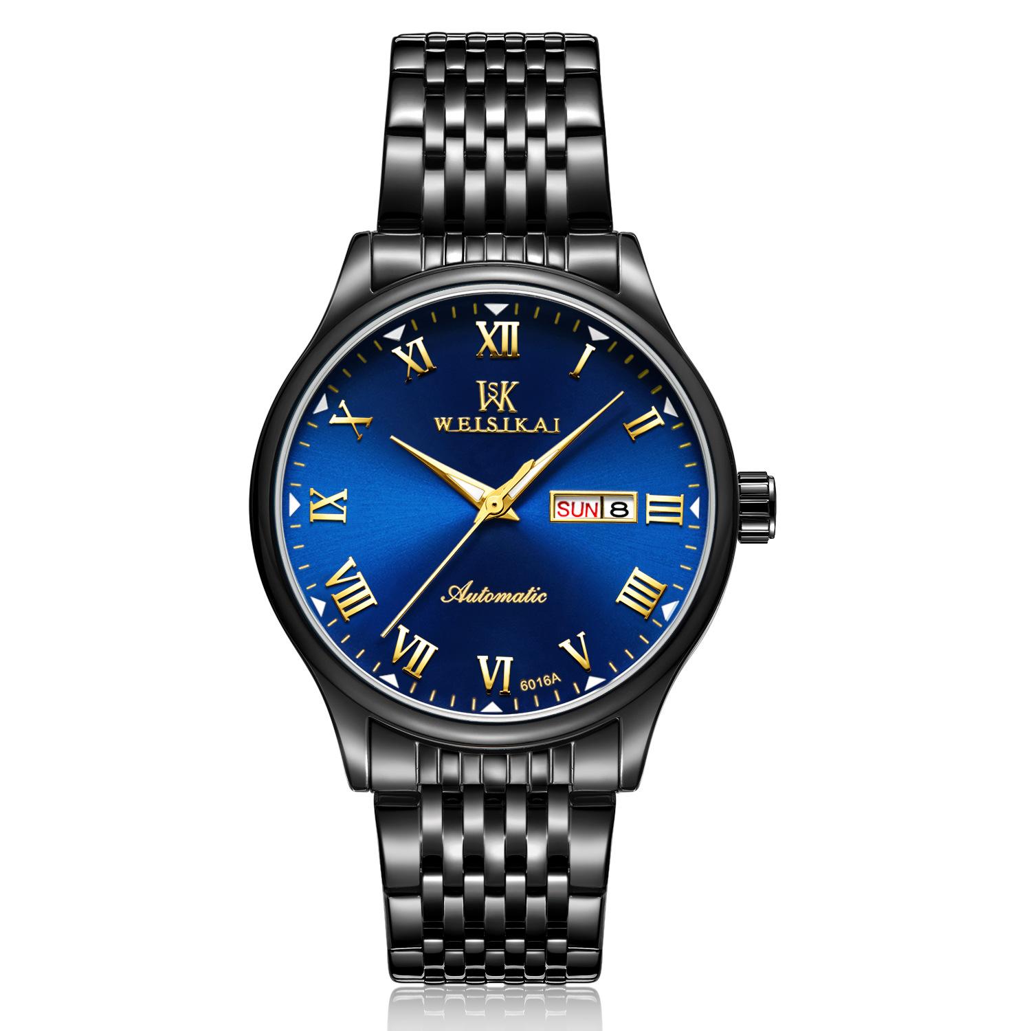 

Новые роскошные мужские часы ТОП-бренда с коробкой, деловые часы с двойным календарем, светящиеся водонепроницаемые автоматические мужские механические часы