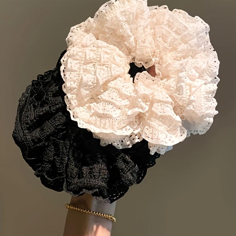 

2pcs Fashion Temperament Hollow Lace High-end Sense Large Intestine Hair Band Women s Headgear Headrope Layer Lace Hair Band Hair Accessories