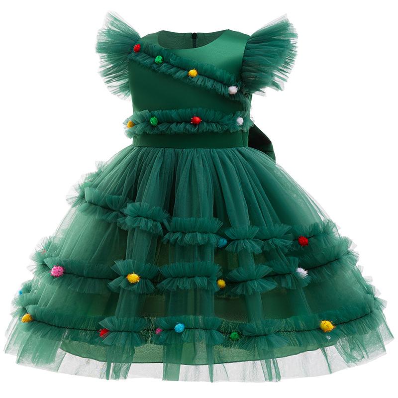 Christmas Party Dress Girls' Princess Dress Bow Solid Color Dress Children's Dress Evening Dress