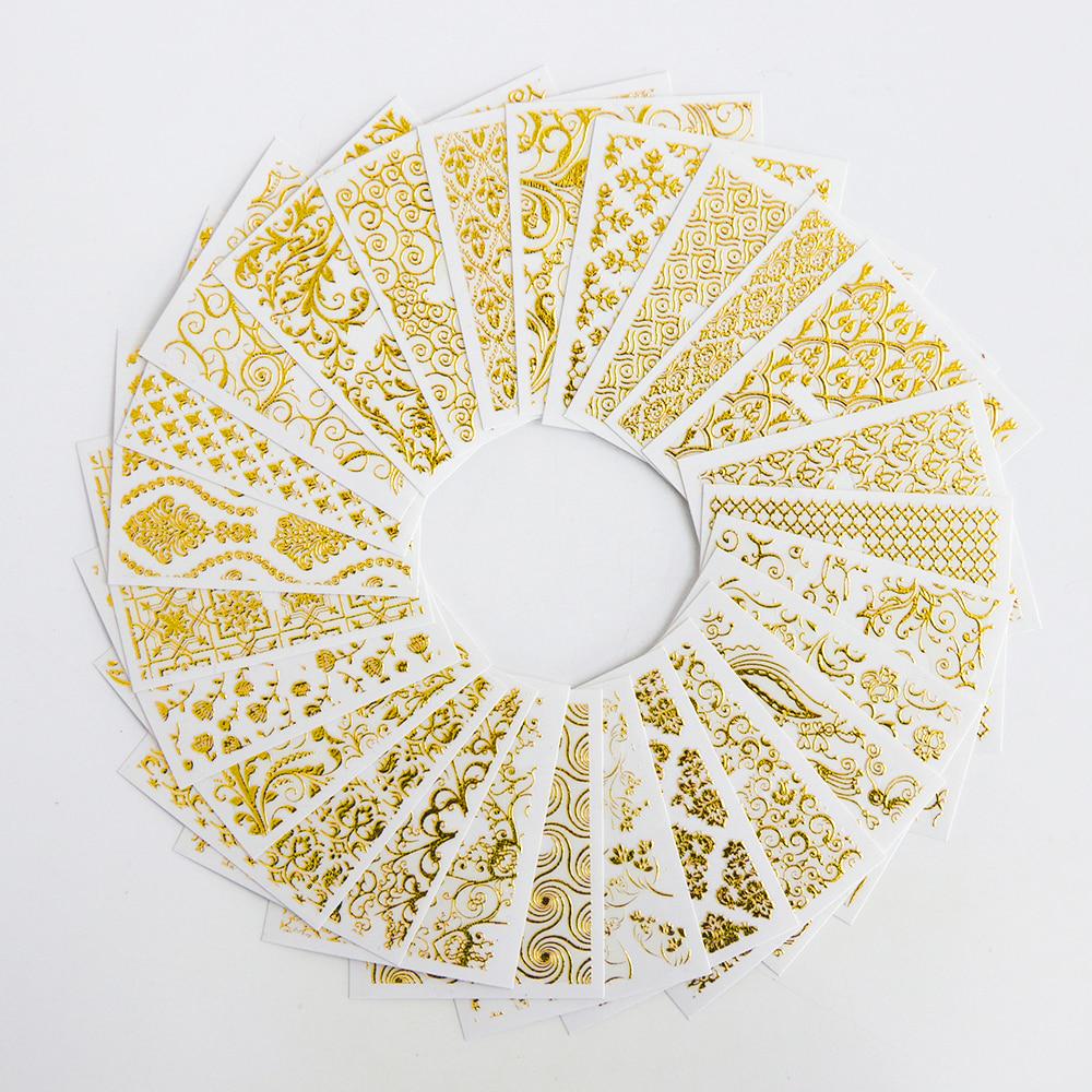 20pcs 3D Beauty Nail Sticker Sets Golden Flower Bronzing DIY Adhesive Tips Transfer Art Hollow Foils