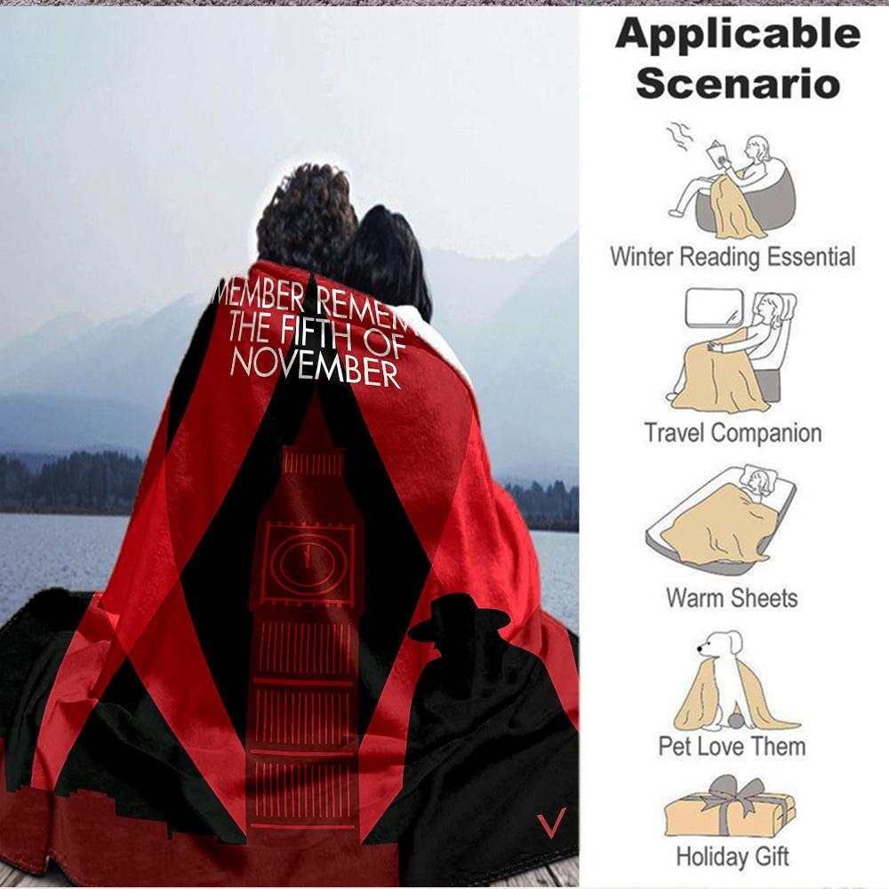 1pc V for Vendetta Flannel Throw Blanket - HD Printed Lightweight Soft Warm All-Season Blanket for Sofa, Bed, Travel, Camping 105