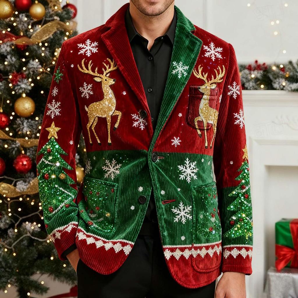 Men's Printing Corduroy Warm Pocket Suit Jacket Cardigan Men's Casual Suit