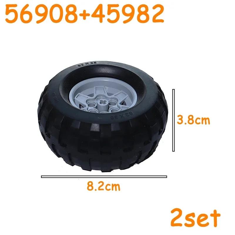 Non-Toxic Technical Tire Wheel Cross Hole Set Car Truck Wheels Hub Bricks Moc Motorcycle Tyre & Rim Construction Building Blocks Toys