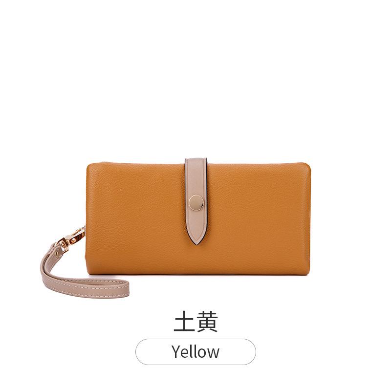 

Новый женский кошелек контрастного цвета с пряжкой и молнией, длинный кошелек, многофункциональный, простой, модный клатч земля желтый