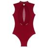 Womens Sparkly Rhinestones Figure Skating Leotard Sheer Mesh Patchwork Sleeveless Cutout Back Bodysuit for Gymnastics Dance Performance