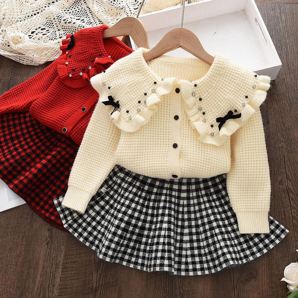 

Медведь Лидер Новые Девушки Бисероплетение Дизайн Вязаные 2 Штуки Комплекты Свитер Пальто + Юбка Девушки Бутик Наряды Baby Girl Зимняя одежда