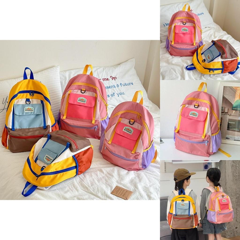 Childrens Oxford Cloth Backpack With Color Block Design For School And Travel Use