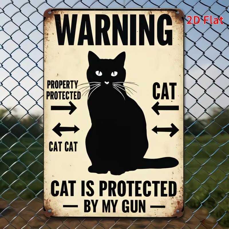 Tin Sign Vintage Warning Cat Property Protected Humor Metal Poster Wall Decor for Garage Bar Pub Home Kitchen Office Funny Bla