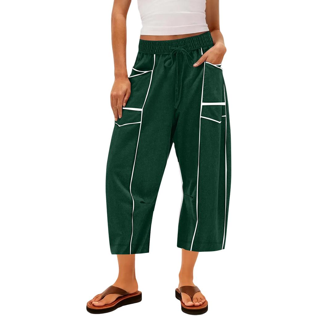 Ladies' Wide Leg Pants, High Waisted Straight Leg Pants, Spliced Pockets, Casual Cropped Pants