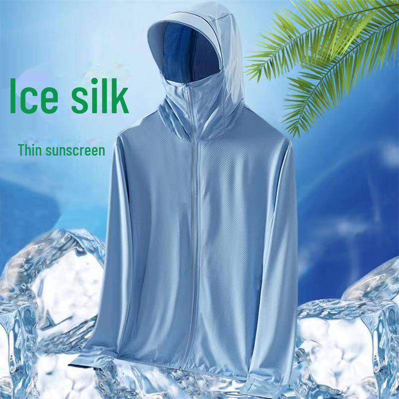 Men's Ultra-Thin Ice Silk Hooded Sun Protection Windbreaker for Outdoor Fishing