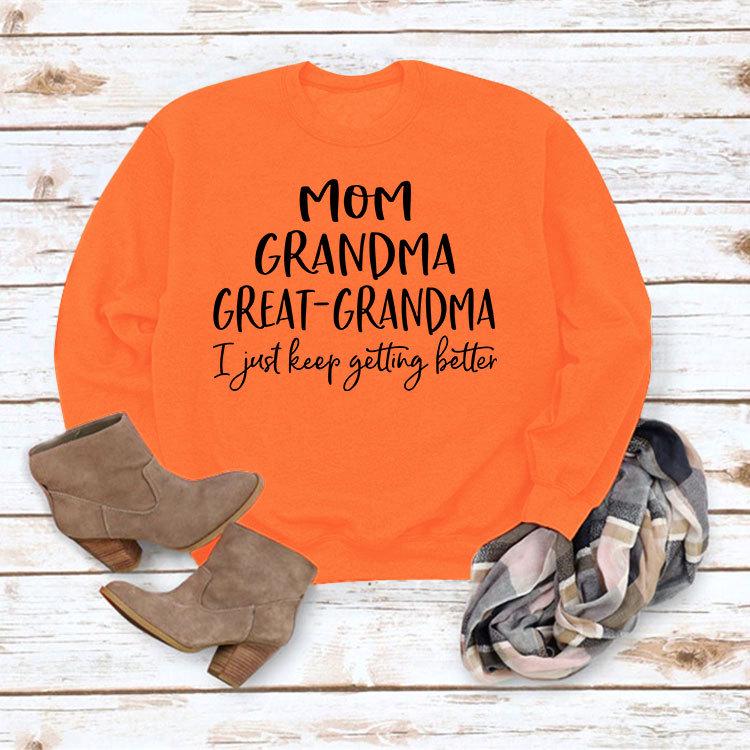 "European & American Fashion Grandma Letter Long-Sleeve T-Shirt, Autumn/Winter, Plus Size"