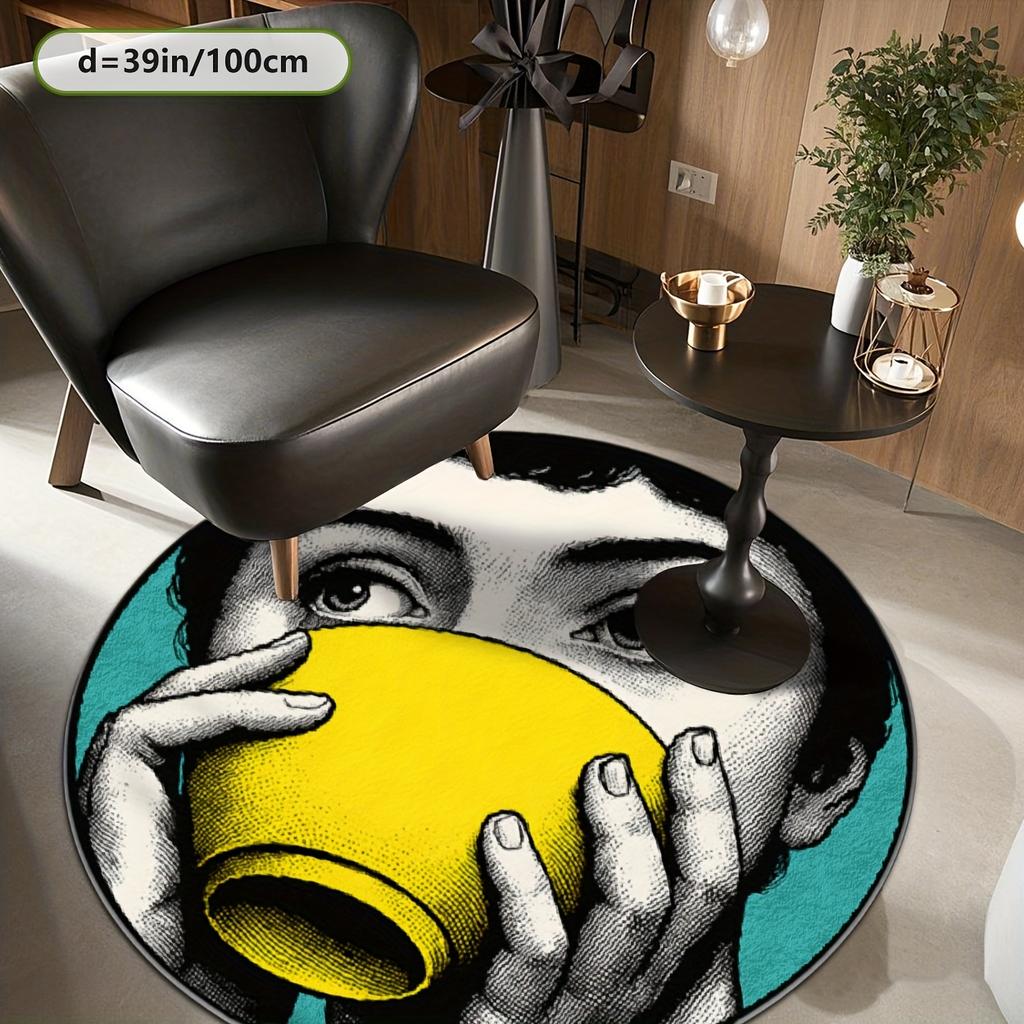 Artistic Portrait Round Rug Flannel Soft Carpet Home Decor Living Room Floor Mat Modern Style