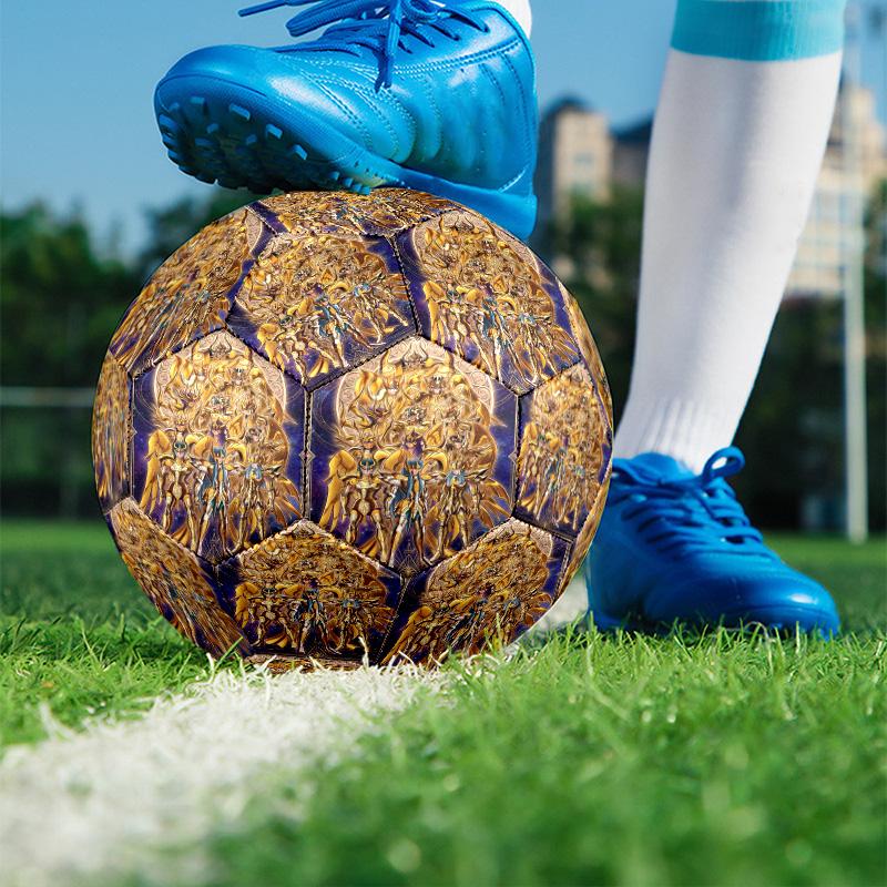 Saint Seiya Print Size 5 Soccer Ball, PU Wear Resistant Football for Match Training and Daily Practice, Birthday Gift for Soccer Fans