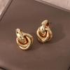 Gold-Tone Geometric Twist Earrings: Fashionable and Versatile Multi-Layer Braided Earrings for Women.