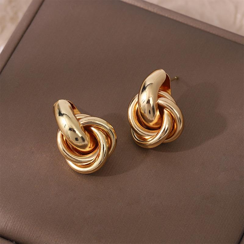 Gold-Tone Geometric Twist Earrings: Fashionable and Versatile Multi-Layer Braided Earrings for Women.