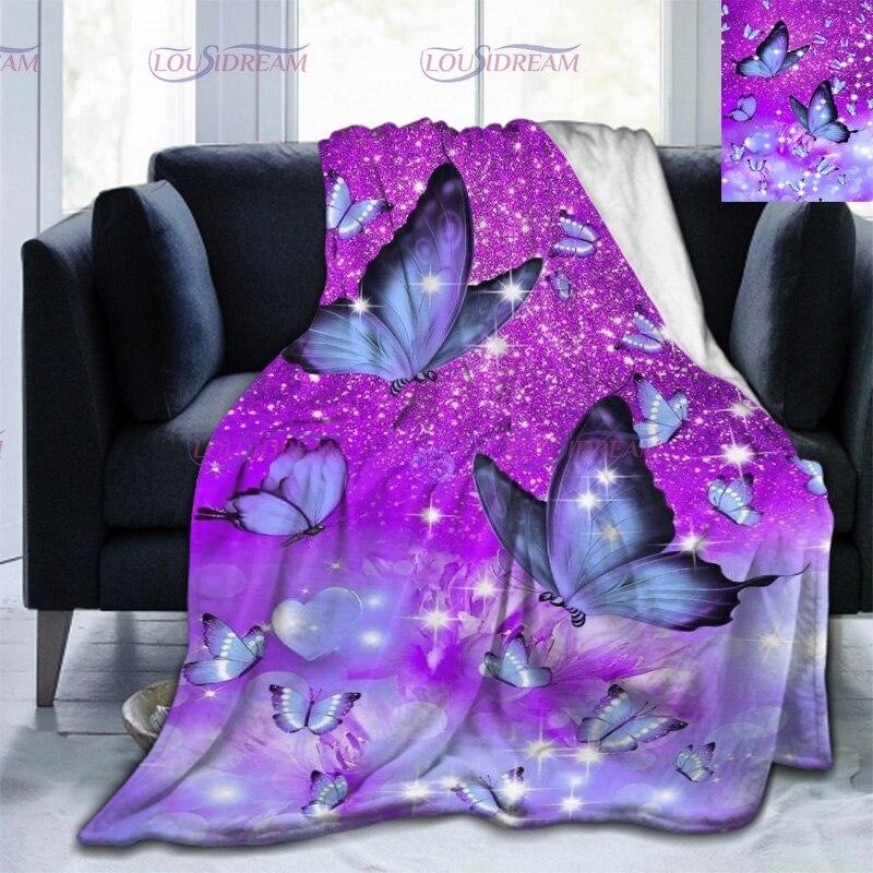 Colorful Butterfly Flower Blanket Soft Plush 3D Print Lightweight   Flannel Throw Blanket for Sofa Bed Couch for Kids Women Gift