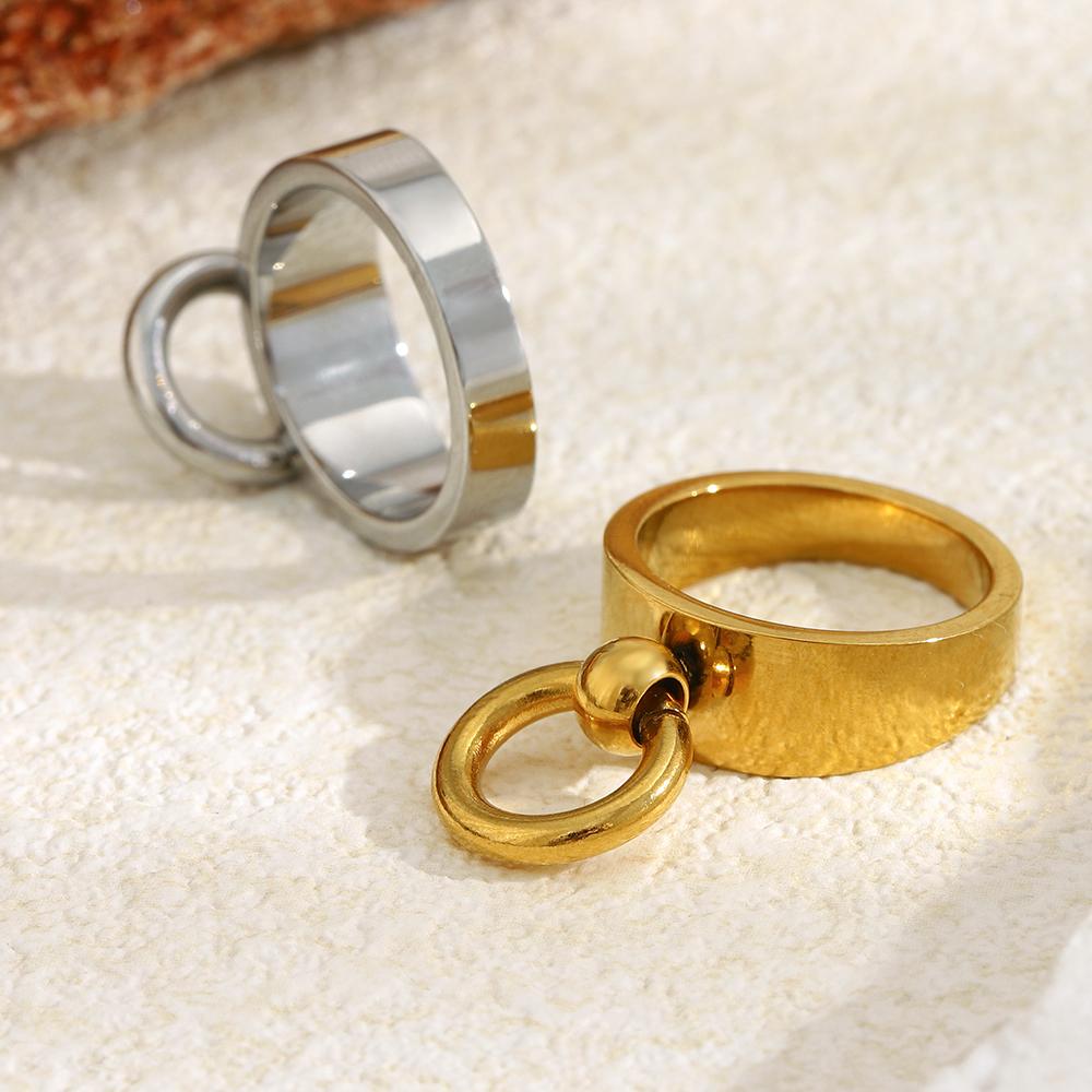 MamacitaSlay Anillo Doble Circular de Acero Inoxidable 316L Chapado en Oro de 18 Quilates Joyería Impermeable Hombres Mujeres Anillo Creativo Genial DIY Regalos
