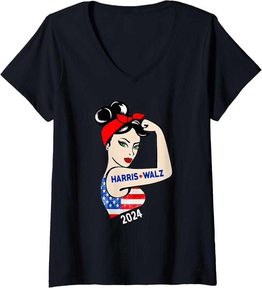 Harris Waltz 2024 Election Kamala Harris Tim Waltz Ladies' V-Neck Tshirt Unisex T-Shirt