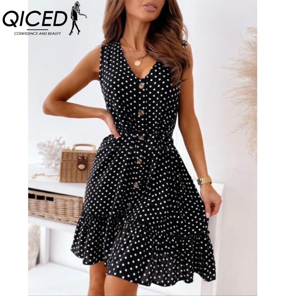 QICED Šaty s volánovým lemem Prodyšné Dámské Ležérní V výstřih Dovolená Volné šaty