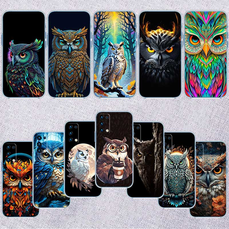 RE16 Cartoon Art Owl Transparent Phone Case for Samsung Galaxy A04 A04S A14 A23 A34 A54 M23 M33 M52 M53