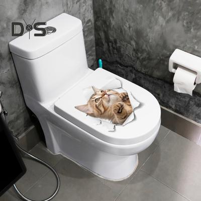 Adesivo 3D Passaggio Attraverso Toilette Gatto Rimovibile Autoadesivo Impermeabile PVC Soggiorno Bagno Arte Murale Buco Rotto Decorazione Adesiva Coperchio Toilette Gattino