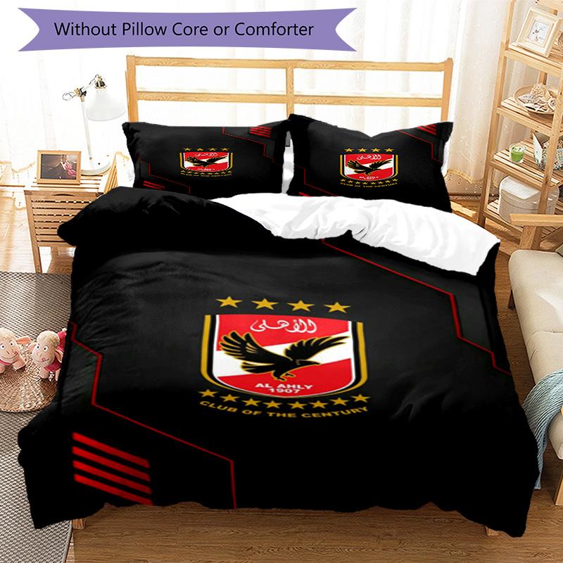 Ahly Football Club Printed Pattern Duvet Cover Set – Includes 1 Duvet Cover and 2 Matching Pillowcases Bedroom Decor Christmas Gifts