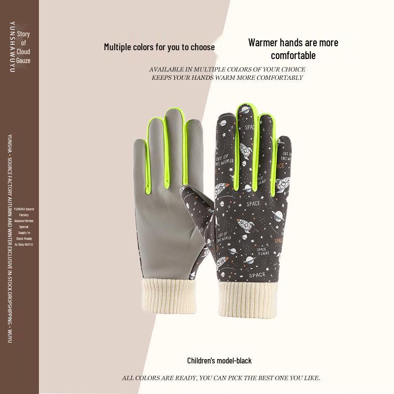 Children's Fleece-Lined Winter Riding Gloves - Windproof & Anti-Slip for Medium to Large Boys and Girls