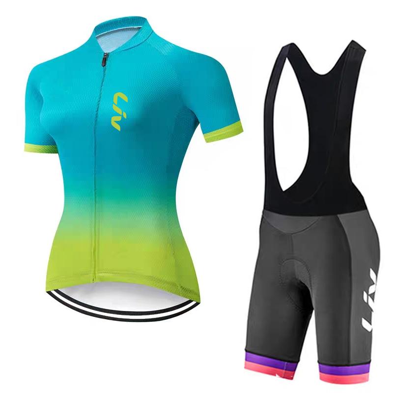 Cycling Jersey Set Women's Summer Cycling Bib Sponge Cushion Road Bike Cycling Top Moisture Wicking Quick Drying Clothes